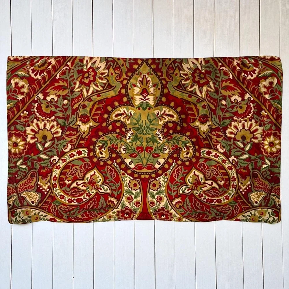 Pottery Barn Rosalie Pillow Cover Red Green‎ Floral Paisley Decorative Accent